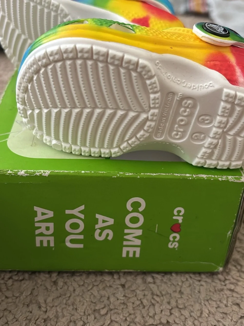 CROCS Kids Tie-Dye Clog Sandals - Red Blue Green Yellow Purple
